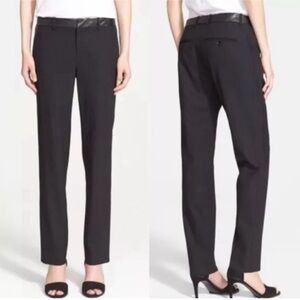 Vince 'Strapping' Leather Trim Wool Trousers business casual sz 2